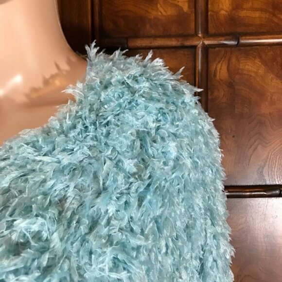NWOT Colleen Lopez Aqua Faux Feather Jacket - Picture 7 of 13